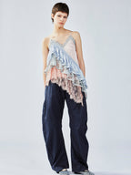 Colorblock tiered lace camisole