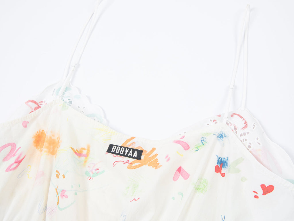 Graffiti ruffle tie-strap camisole