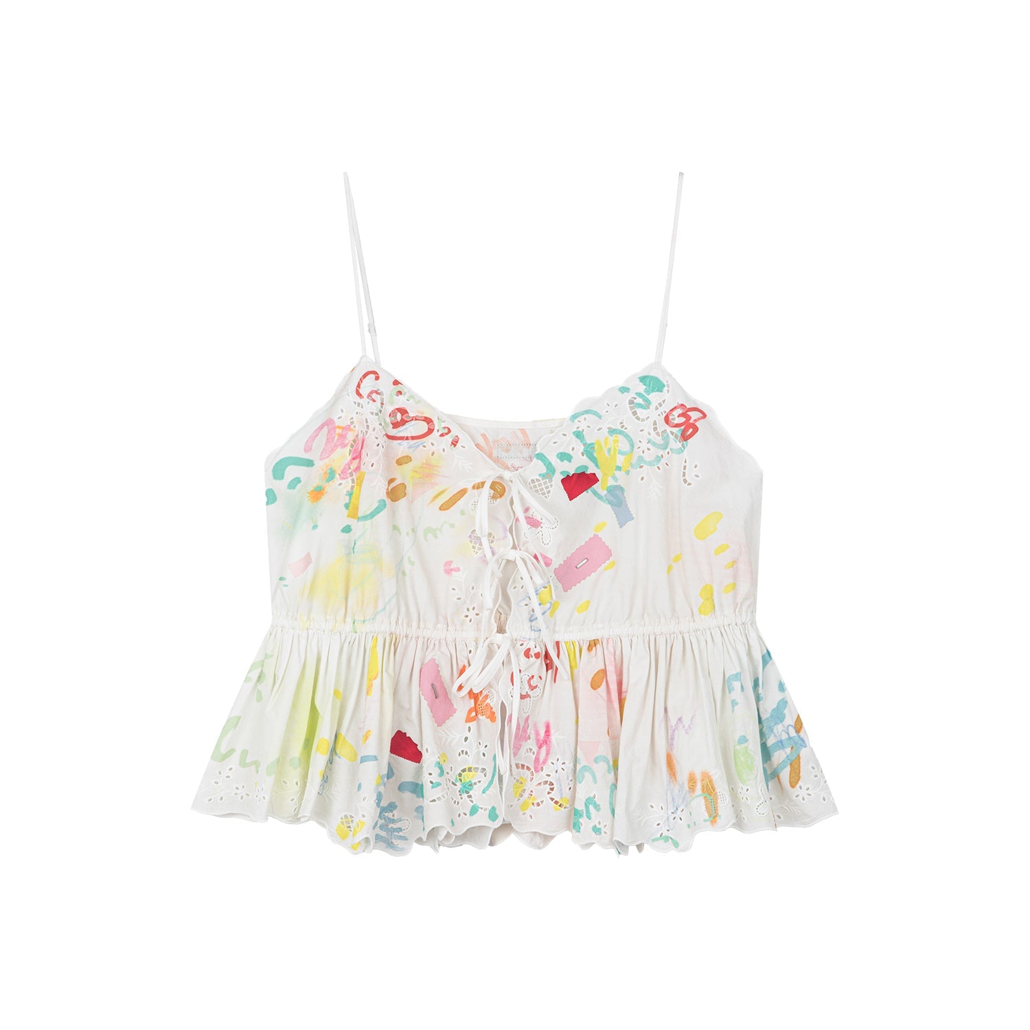 Graffiti ruffle tie-strap camisole