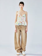 Graffiti ruffle tie-strap camisole