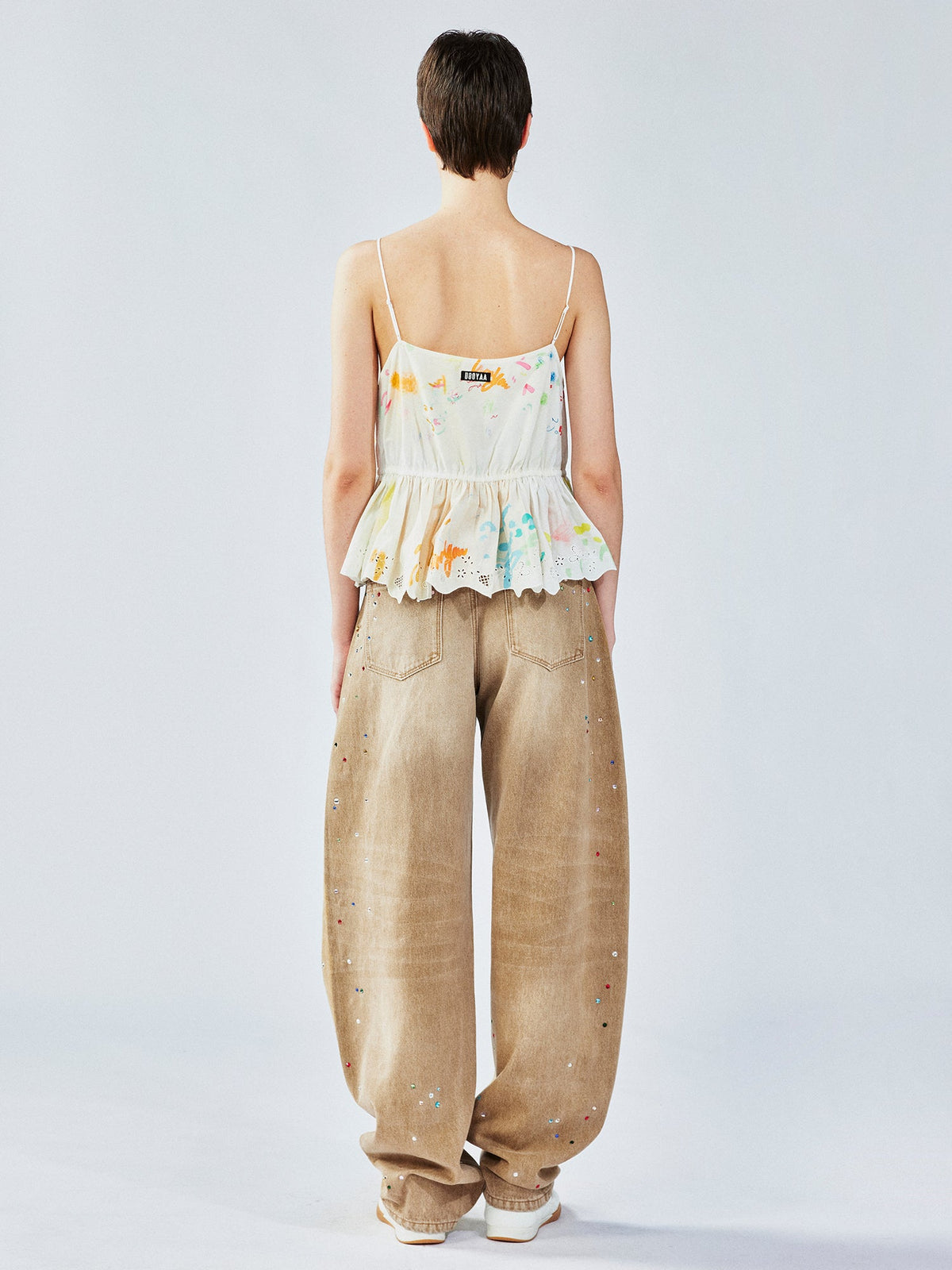 Graffiti ruffle tie-strap camisole