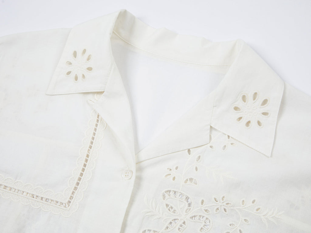 Cutwork embroidery patchwork shirt