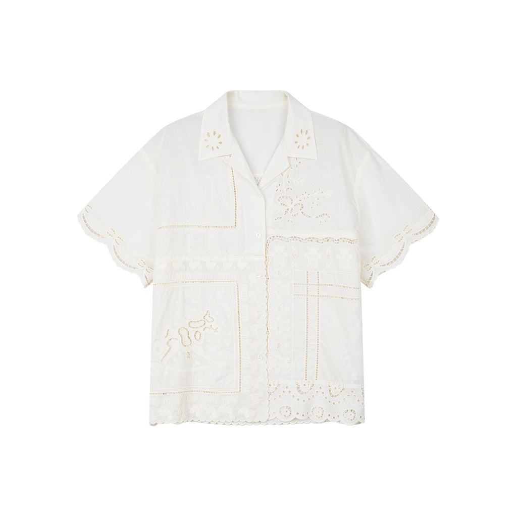 Cutwork embroidery patchwork shirt