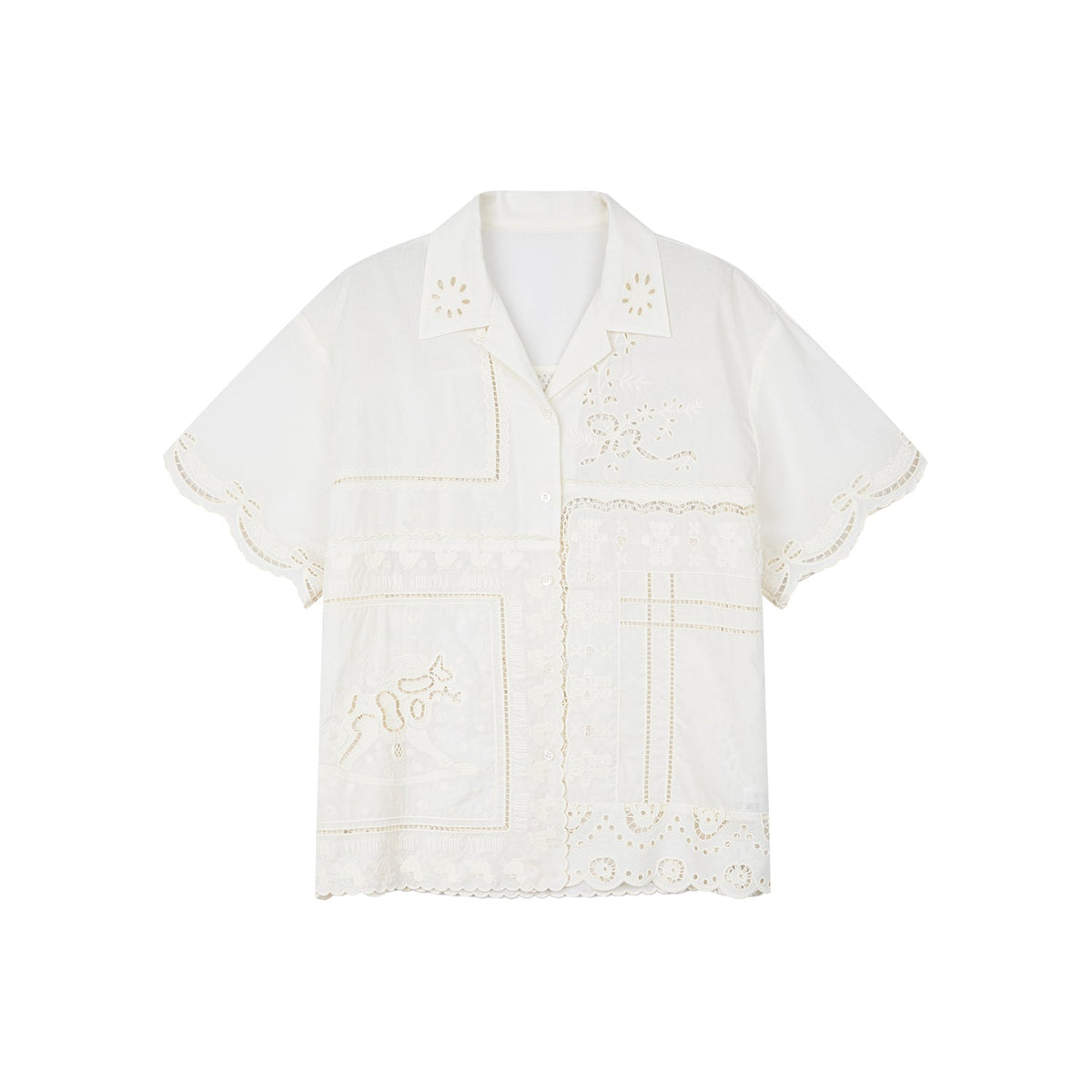 Cutwork embroidery patchwork shirt