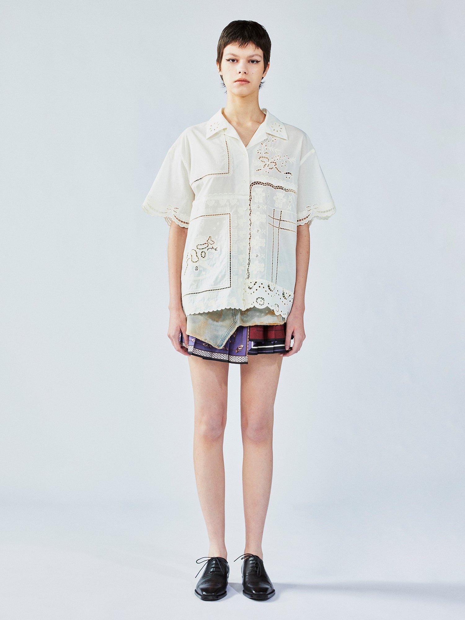 Cutwork embroidery patchwork shirt