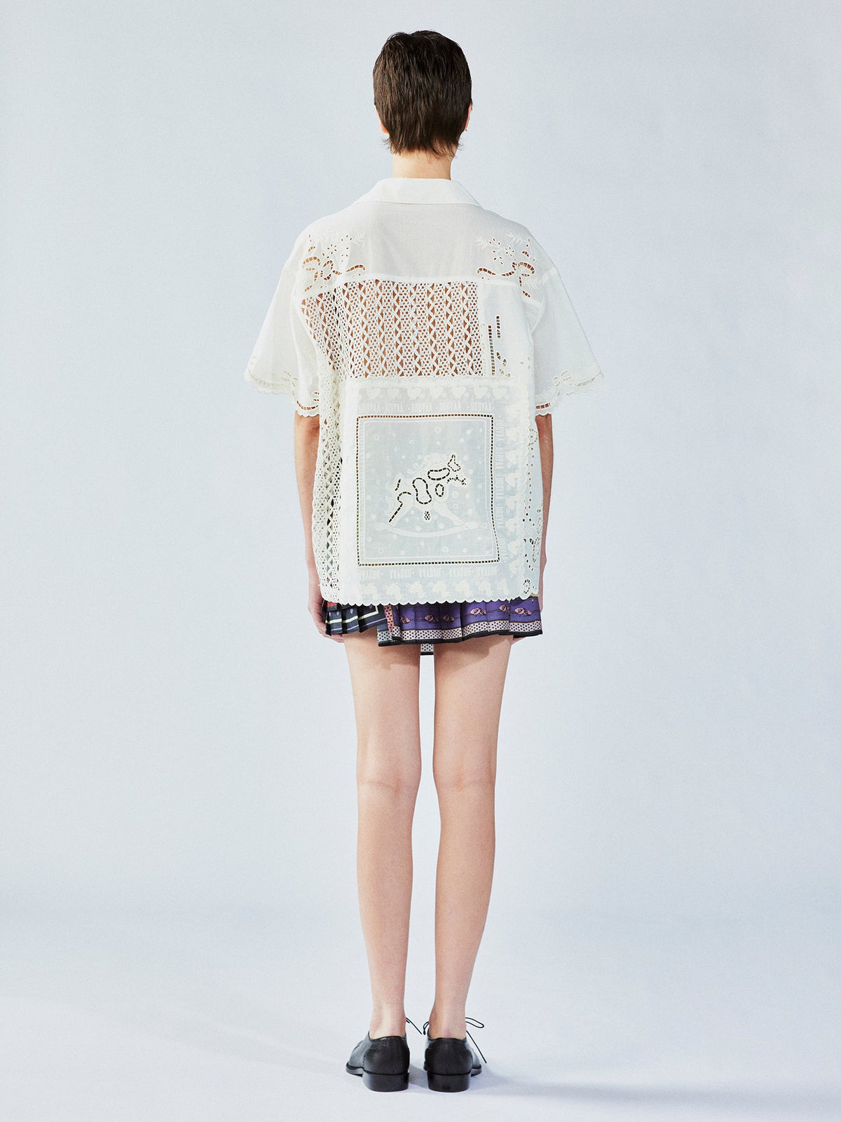 Cutwork embroidery patchwork shirt
