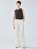 Striped knit polo vest