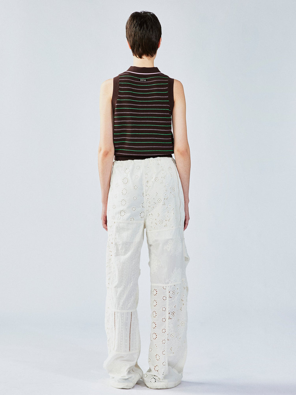 Striped knit polo vest