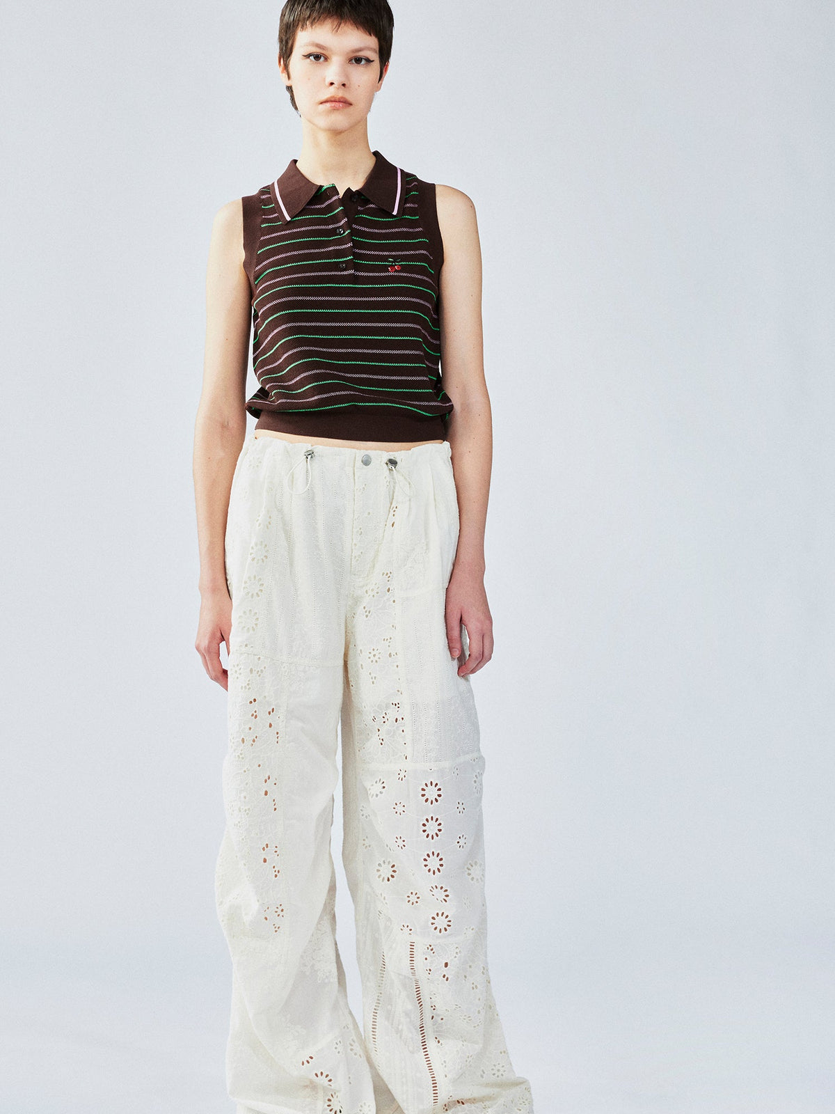 Striped knit polo vest