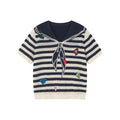 Patchwork Remake striped sailor collar knit tee