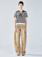 Patchwork Remake striped sailor collar knit tee