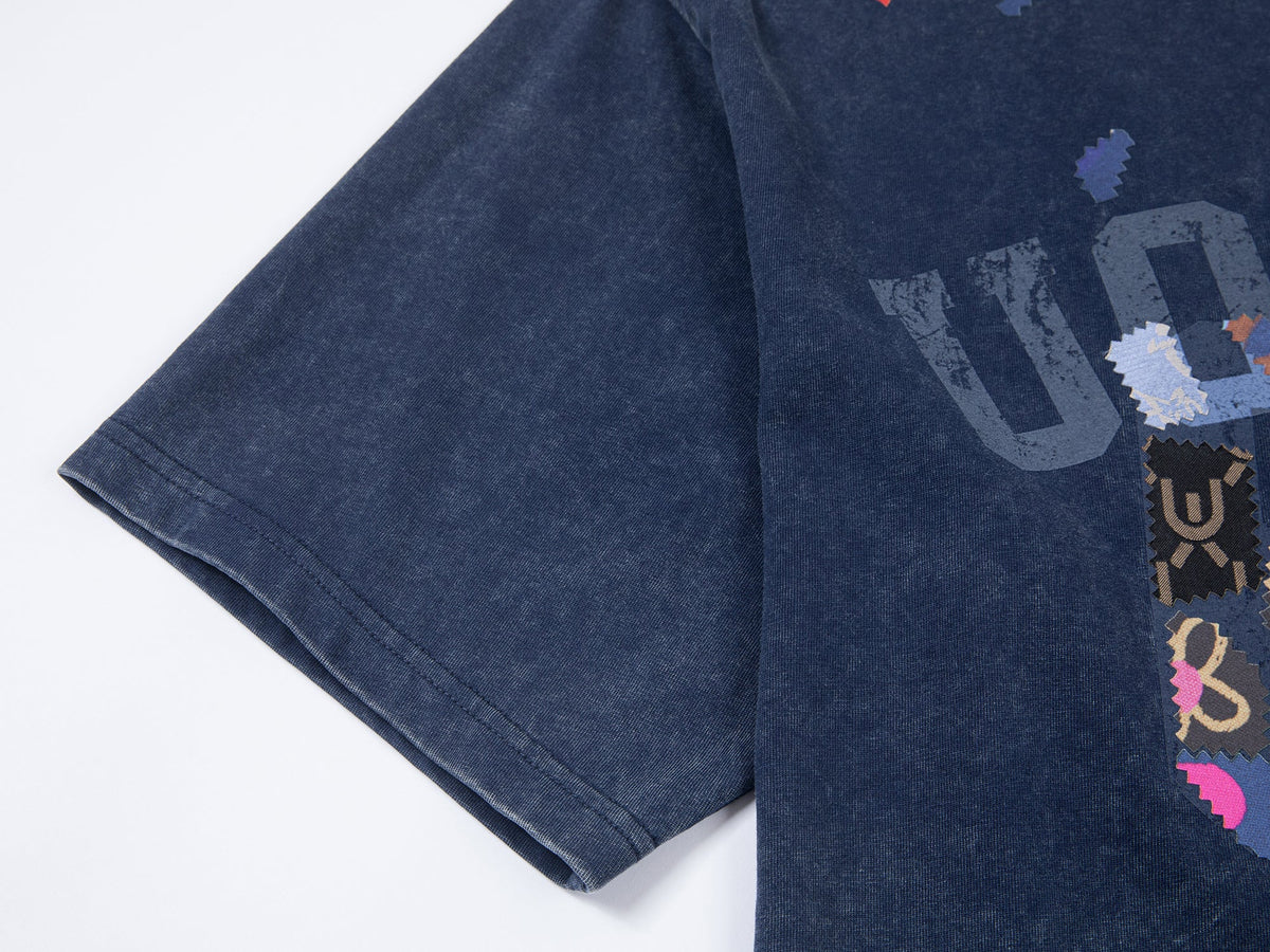 College tee with floral patchwork
