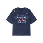 College tee with floral patchwork