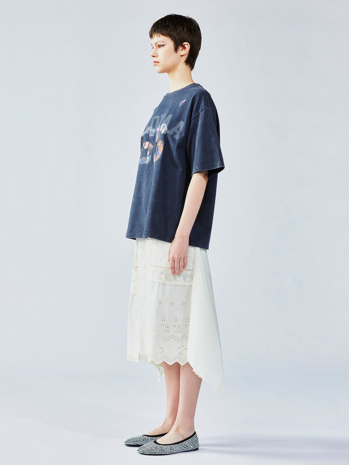 College tee with floral patchwork