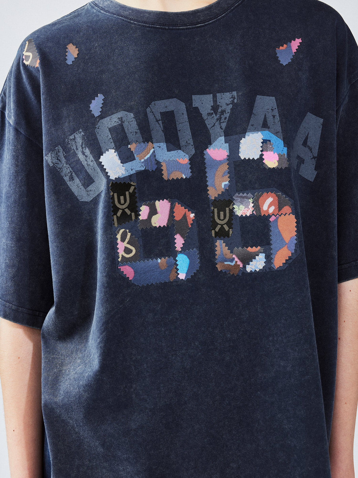 College tee with floral patchwork