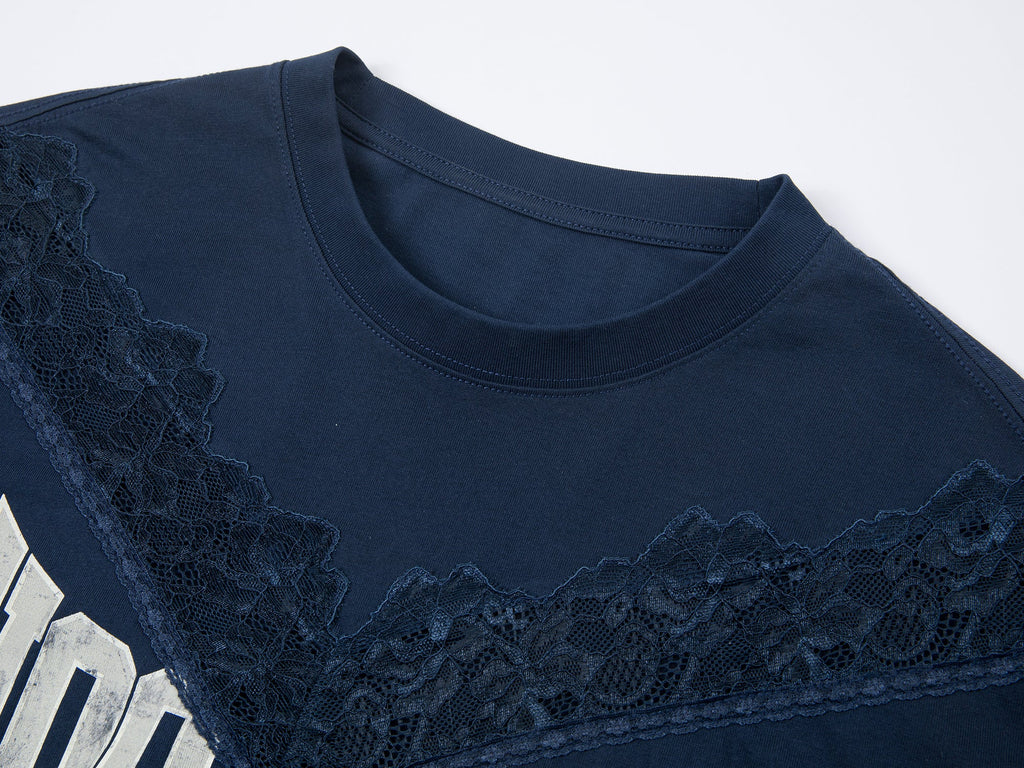 Lace satin ruched pullover