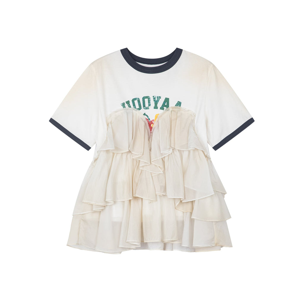 Ruffle-trim college pullover