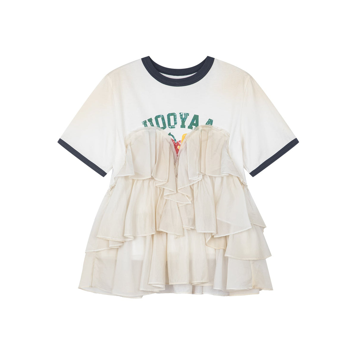 Ruffle-trim college pullover