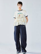Ruffle-trim college pullover