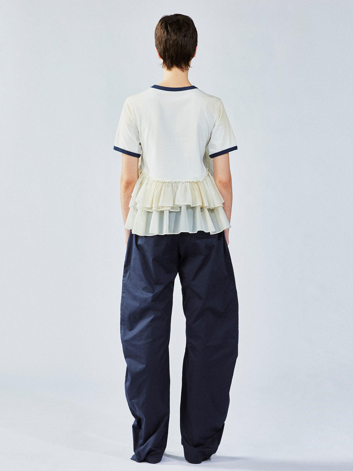 Ruffle-trim college pullover