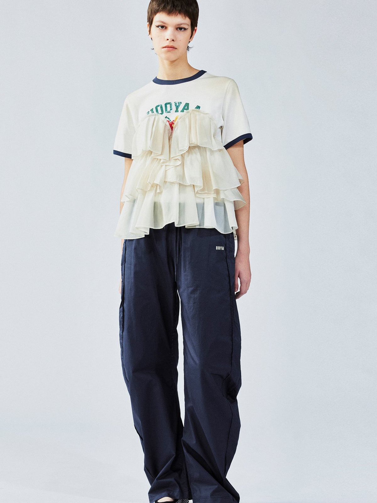 Ruffle-trim college pullover