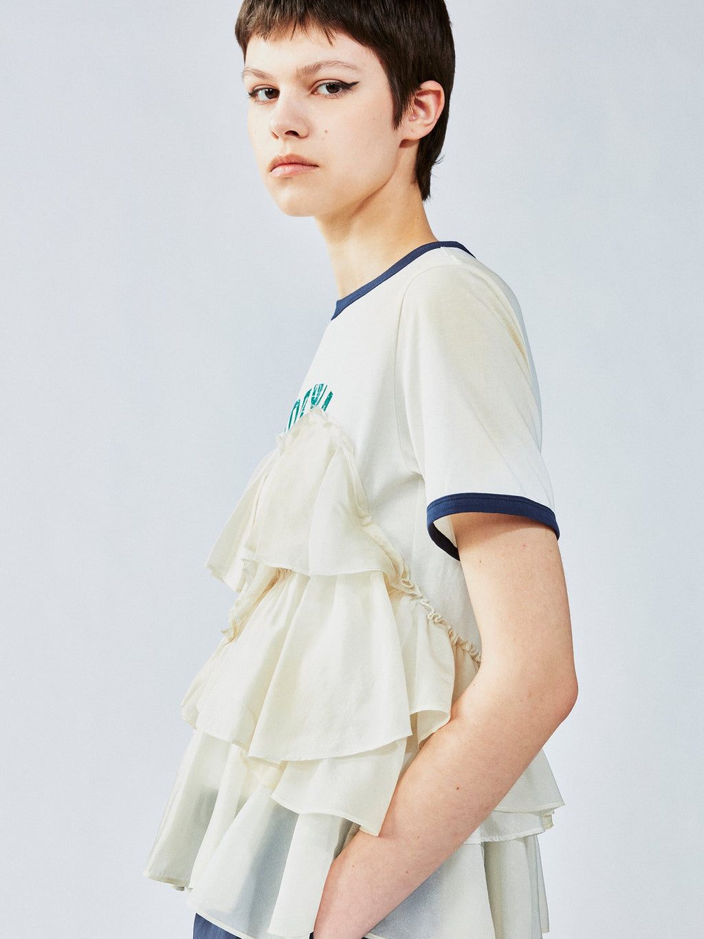 Ruffle-trim college pullover