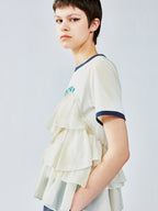 Ruffle-trim college pullover