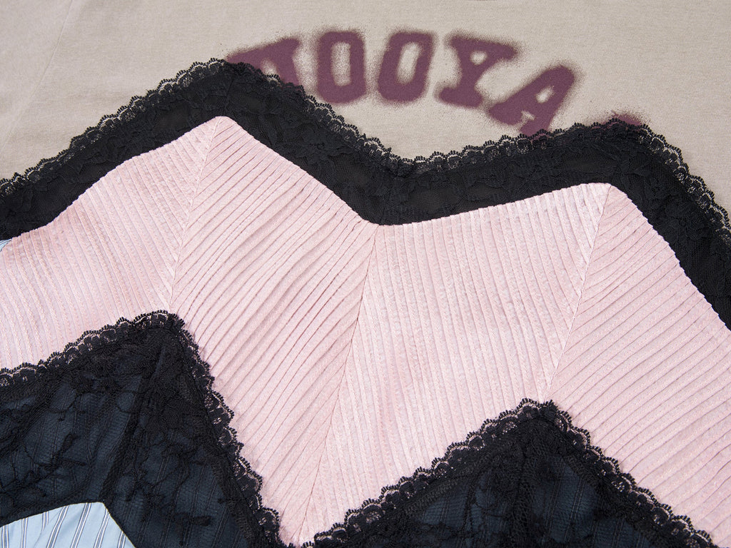 Patchwork cotton tee with lace dress