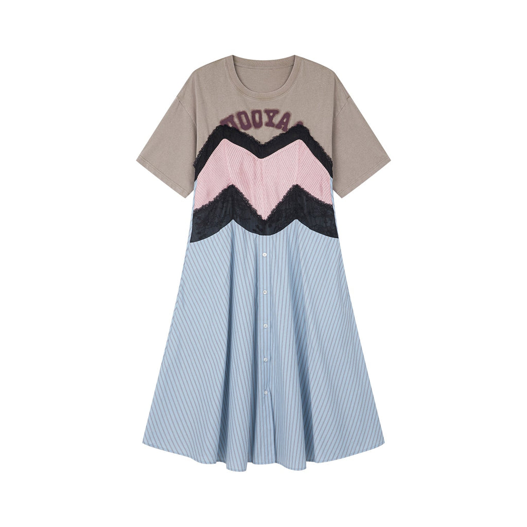 Patchwork cotton tee with lace dress