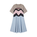 Patchwork cotton tee with lace dress