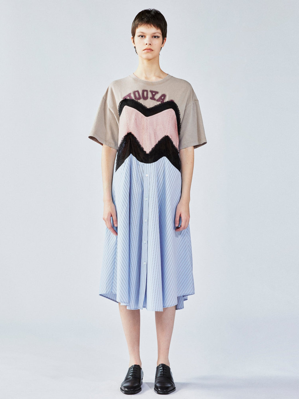 Patchwork cotton tee with lace dress