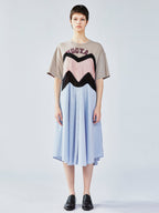Patchwork cotton tee with lace dress