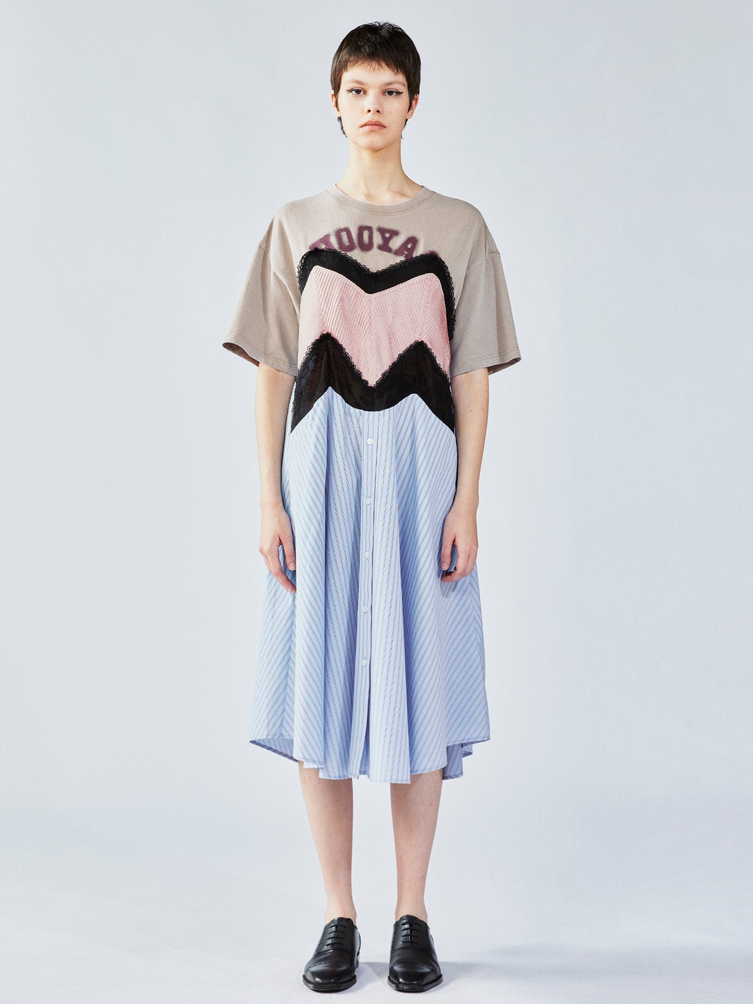 Patchwork cotton tee with lace dress