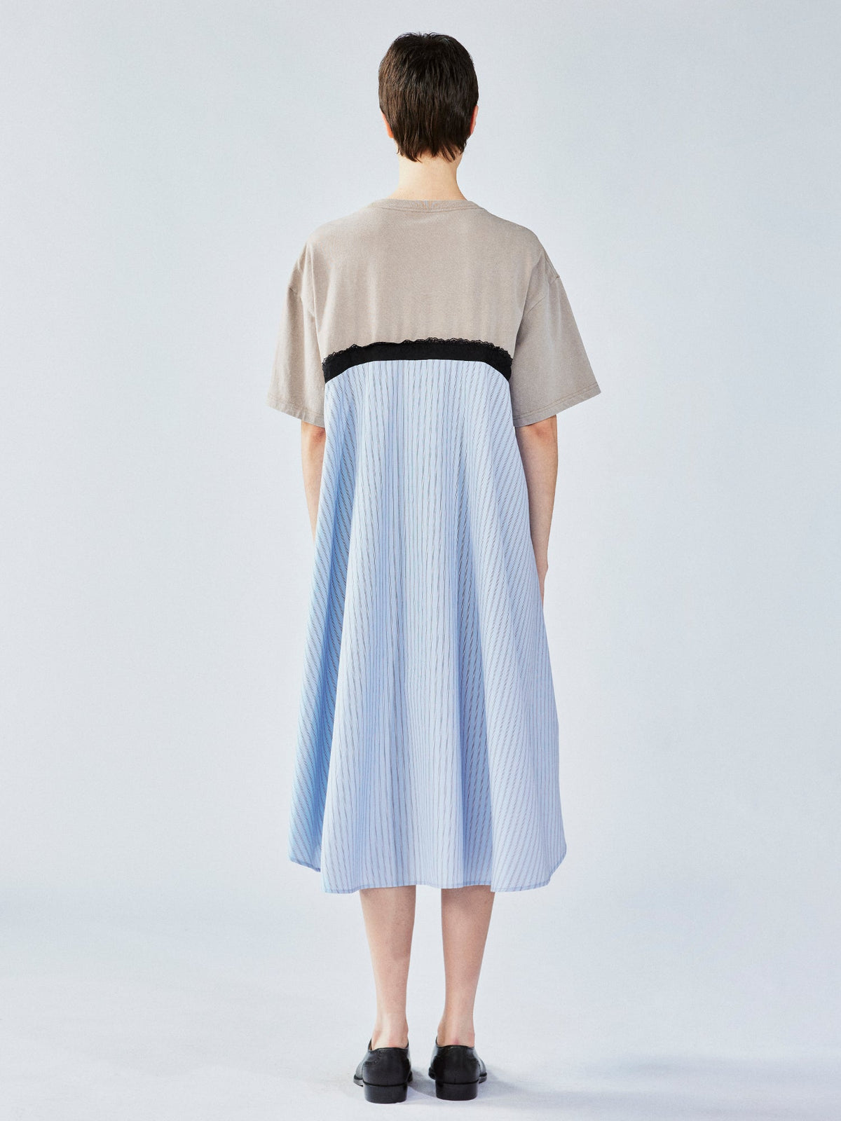 Patchwork cotton tee with lace dress
