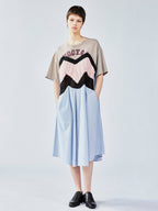 Patchwork cotton tee with lace dress