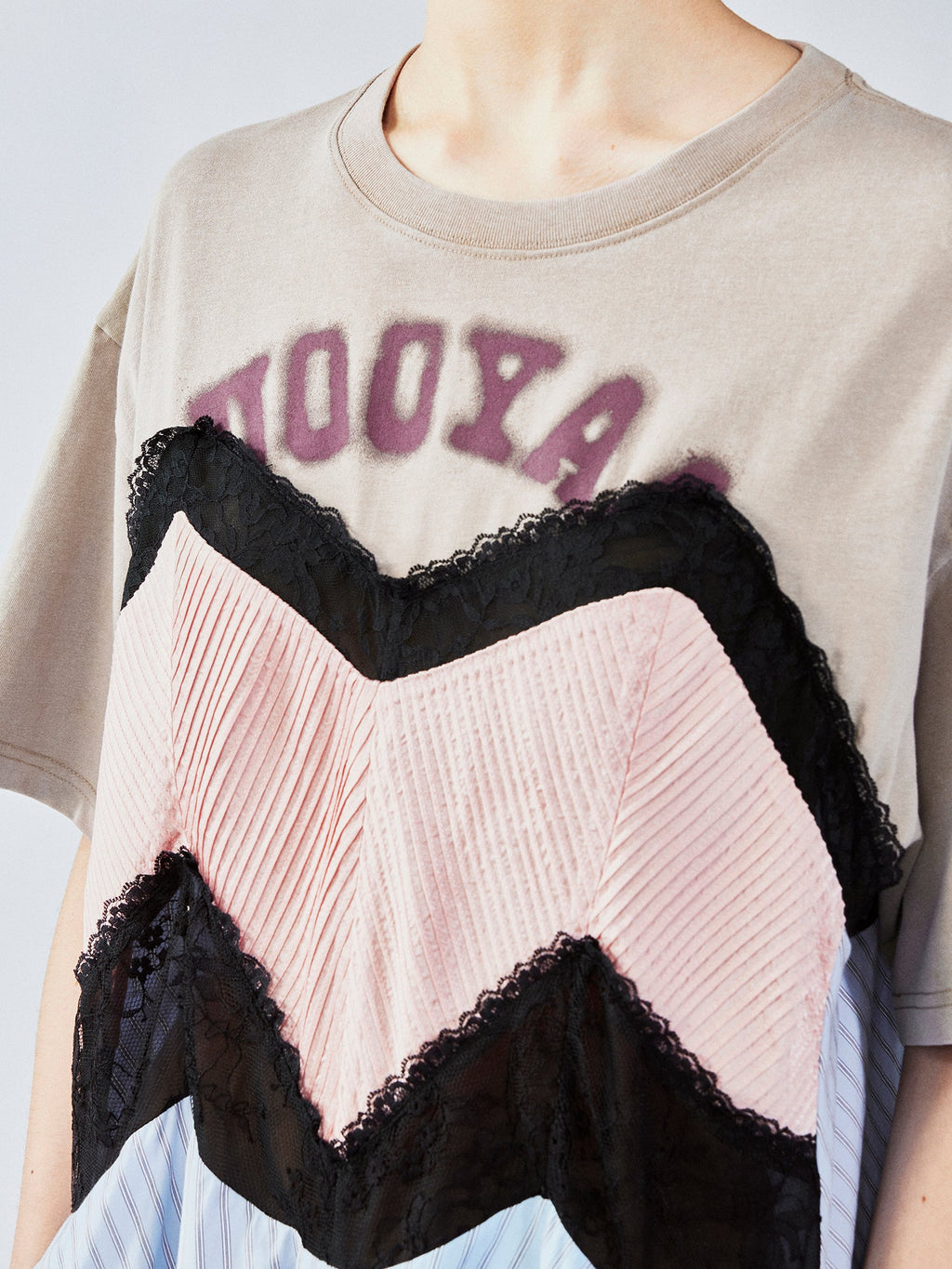 Patchwork cotton tee with lace dress