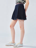 Pleated denim mini skirt