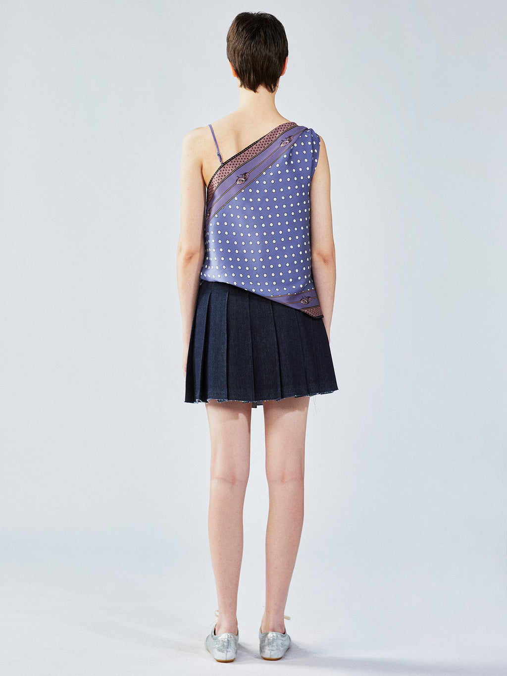 Pleated denim mini skirt
