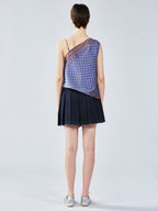 Pleated denim mini skirt