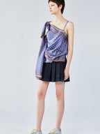 Pleated denim mini skirt