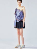 Pleated denim mini skirt