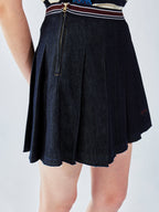Pleated denim mini skirt
