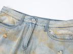 Pleated scarf denim skirt