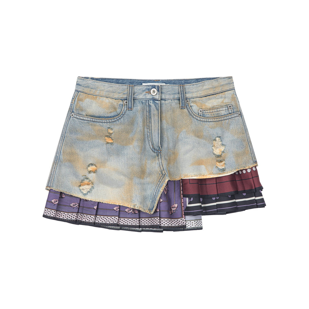 Pleated scarf denim skirt