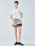 Pleated scarf denim skirt