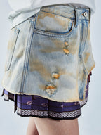 Pleated scarf denim skirt