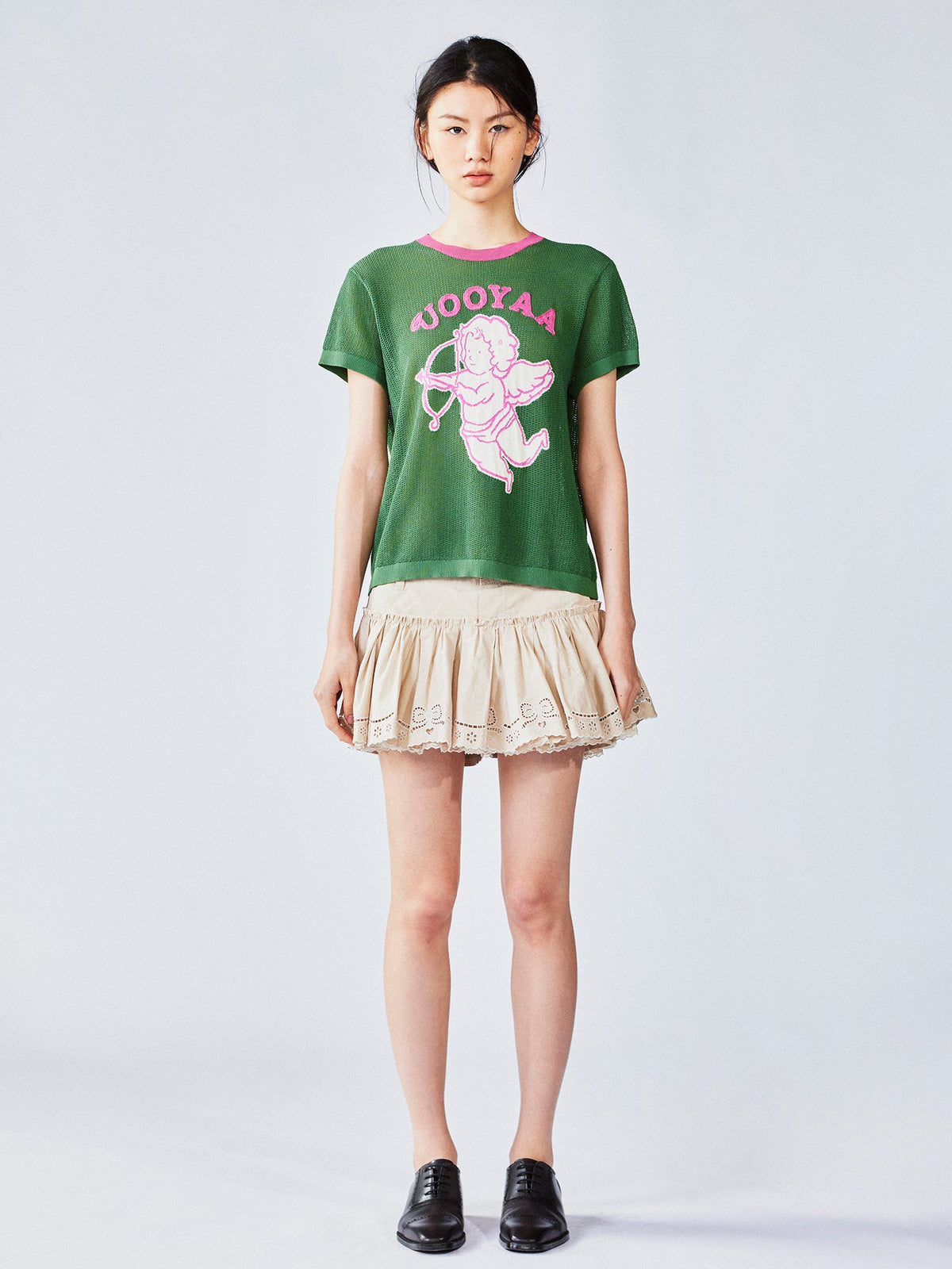 Love angel open-knit sweater tee
