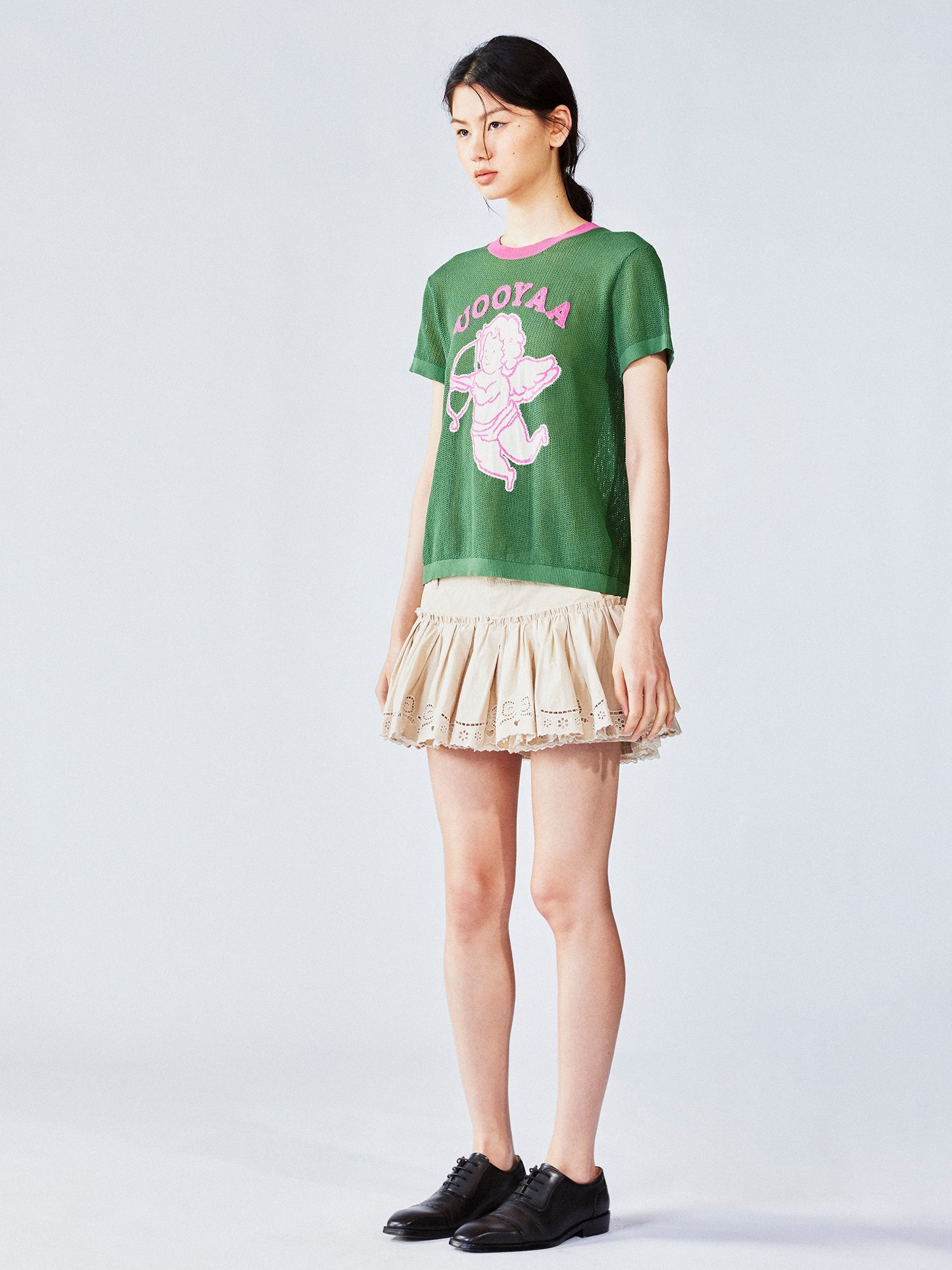 Love angel open-knit sweater tee