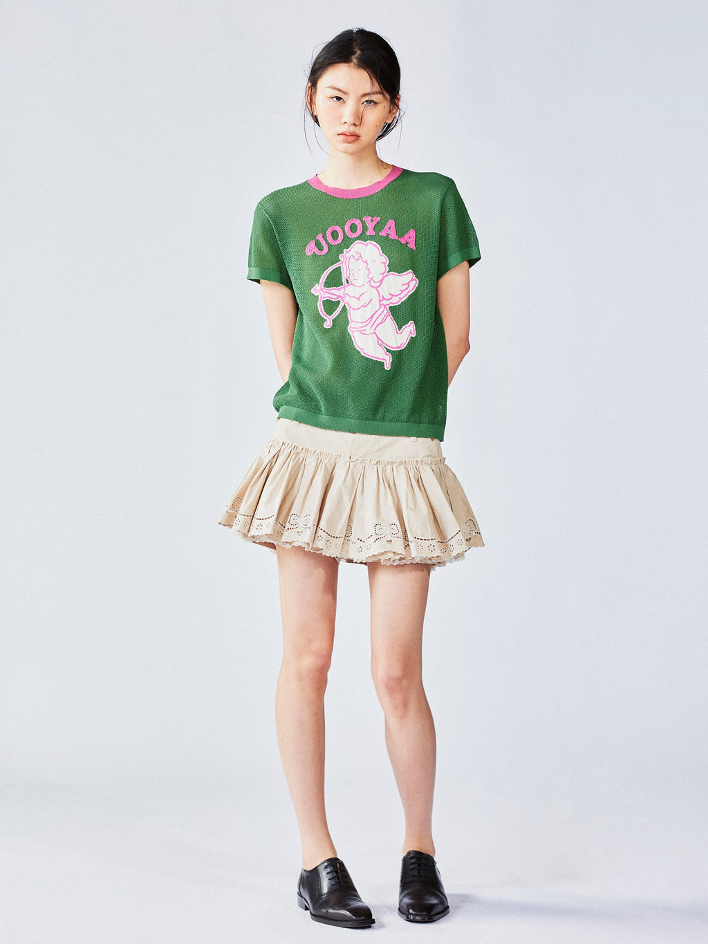 Love angel open-knit sweater tee