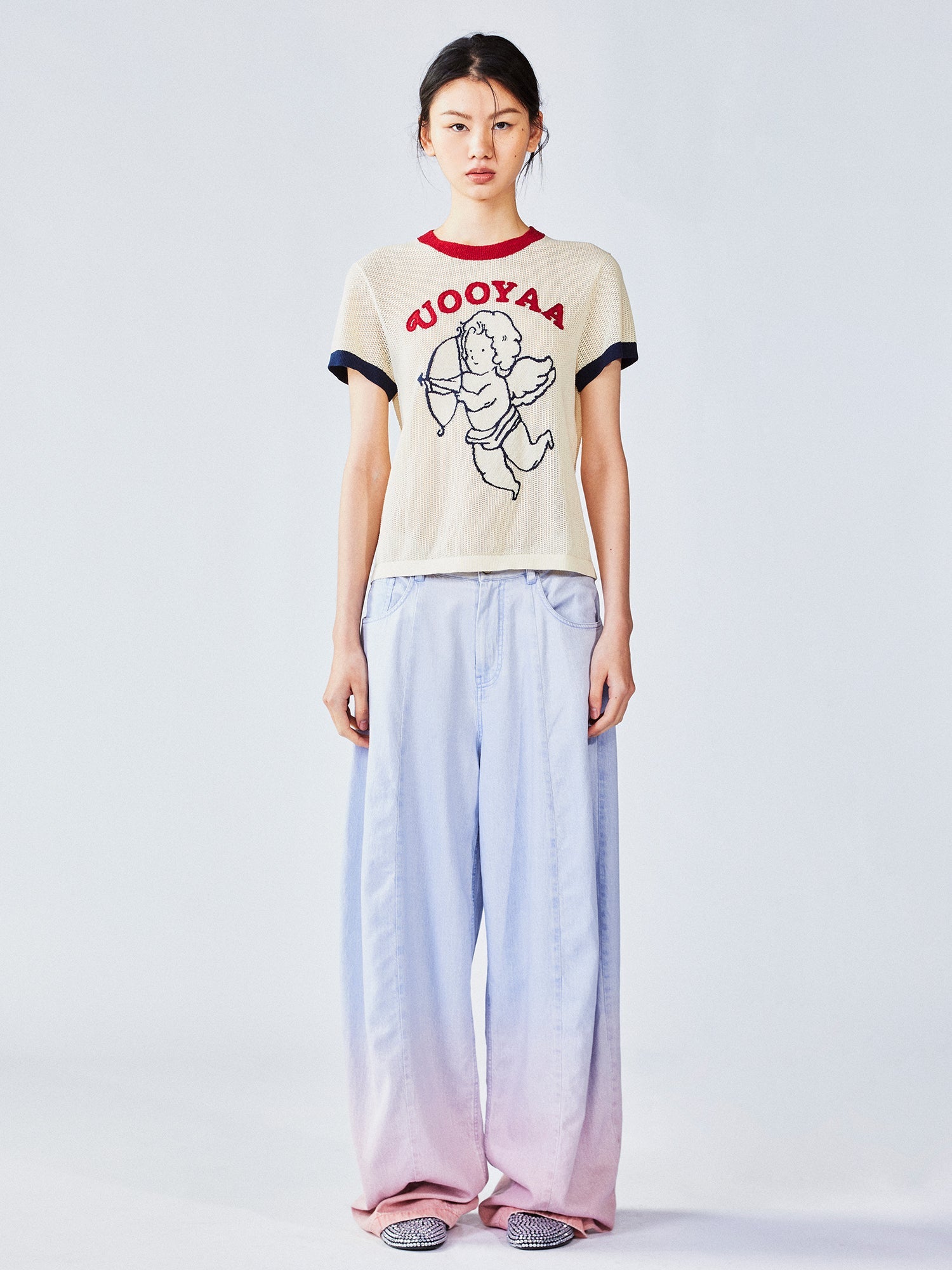 Love angel open-knit sweater tee